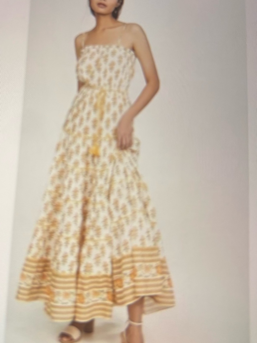 Delicate Strapped White and Orange Floral Maxi Dress with Tie Waist - worn once